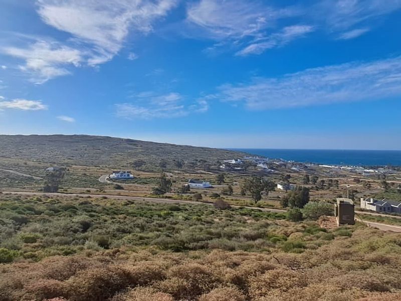A scenic elevated view of the coastal landscape and surrounding residential area, showcasing the natural terrain and proximity to the ocean.