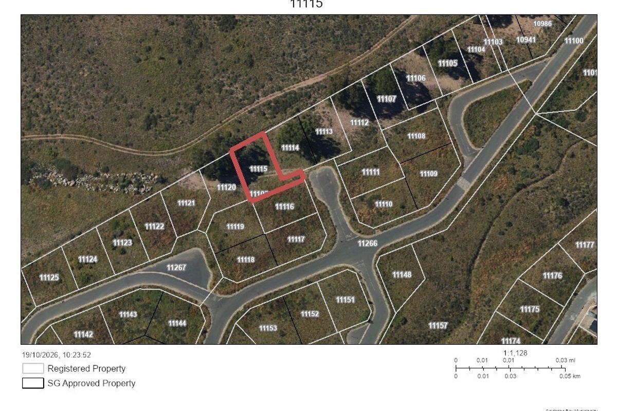 An aerial cadastral map view highlighting the specific residential land parcel 11115 within the estate layout.