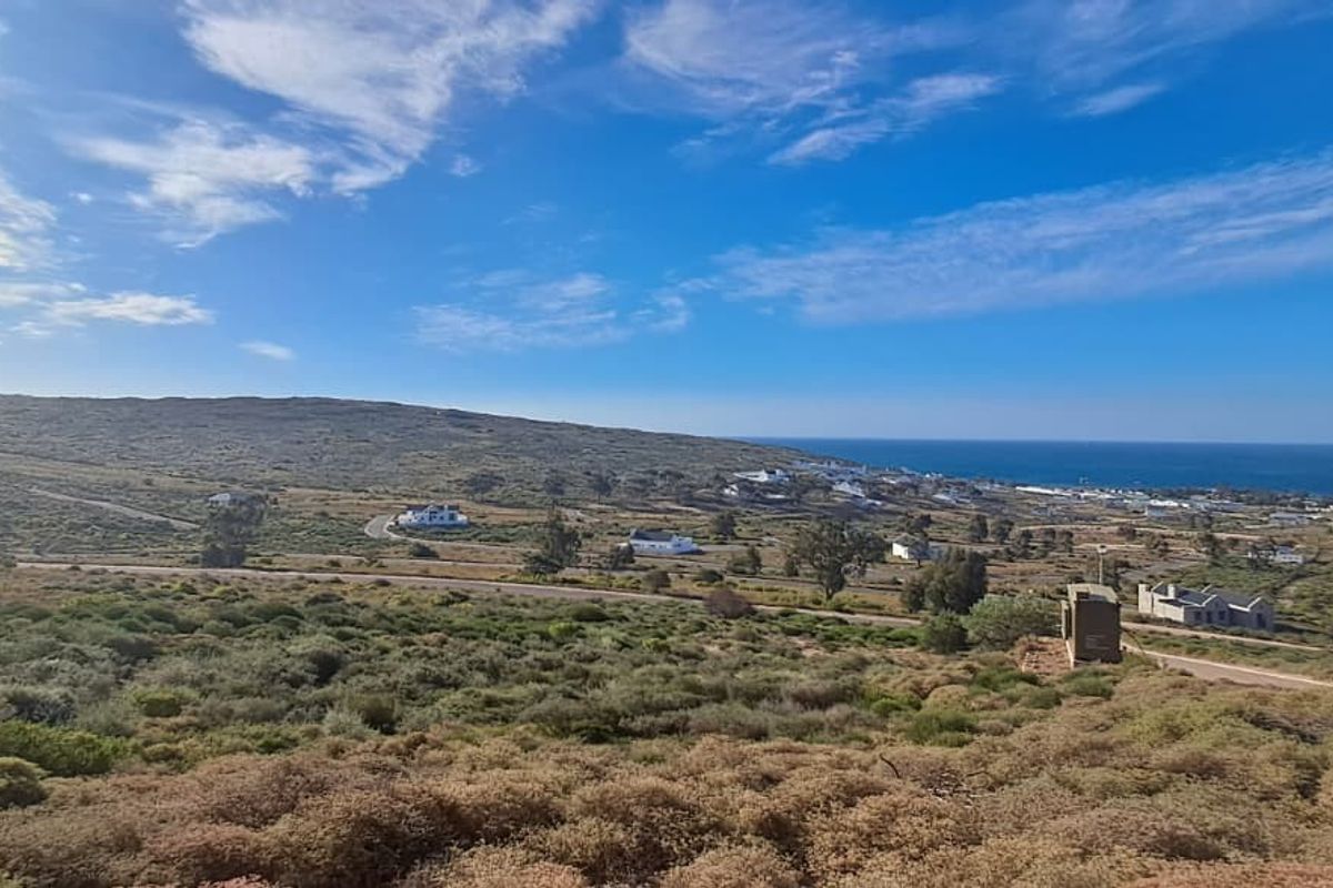 A scenic elevated view of the coastal landscape and surrounding residential area, showcasing the natural terrain and proximity to the ocean.