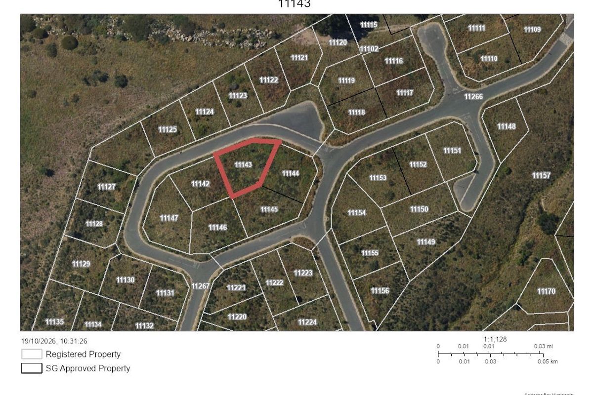 An aerial cadastral map highlighting the specific residential plot 11143 within the estate layout.