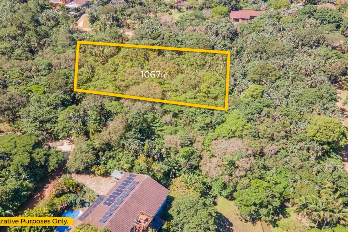 An aerial view of a 1067 square meter residential vacant land plot surrounded by dense established vegetation.