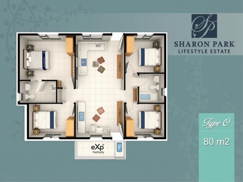 A detailed architectural floor plan for an 80 square meter residential unit at Sharon Park Lifestyle Estate, showcasing the layout and room configuration.