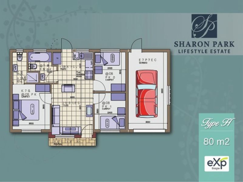 A detailed architectural floor plan for an 80 square meter Type H residential unit at Sharon Park Lifestyle Estate.