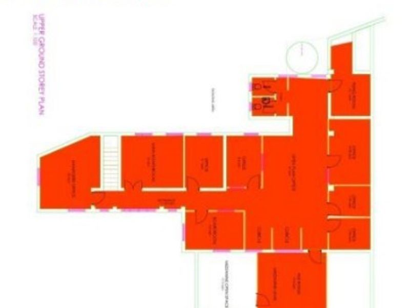 A detailed floor plan of the first floor office space, measuring 206 square meters and showing the layout of various rooms and offices.