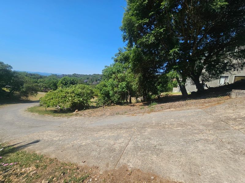 A view of the sloped concrete driveway leading to the residential property, surrounded by mature trees and natural landscape.
