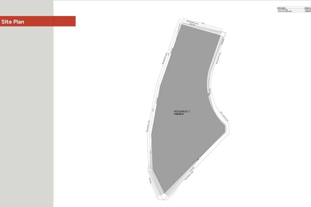 A professional site plan diagram illustrating the property boundaries and total site area for the industrial plot.