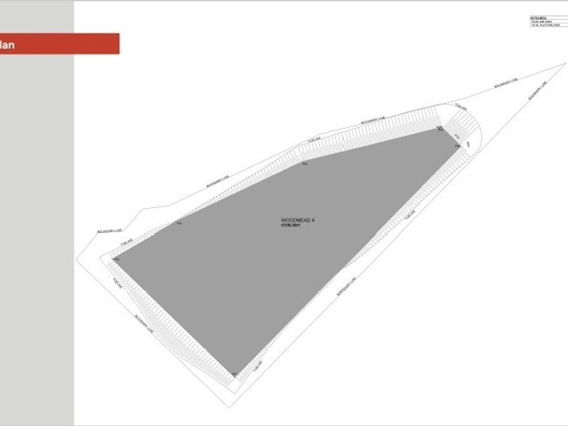 A professional site plan diagram illustrating the boundary lines and total area for the Woodmead 4 industrial property plot.