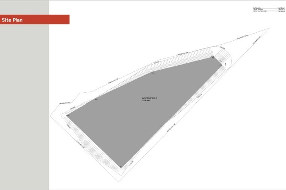 A professional site plan diagram illustrating the boundary lines and total area for the Woodmead 4 industrial property plot.