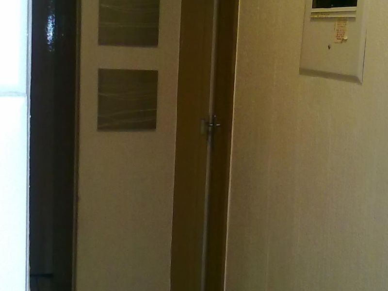 A narrow hallway area featuring an electrical distribution board and an internal door.