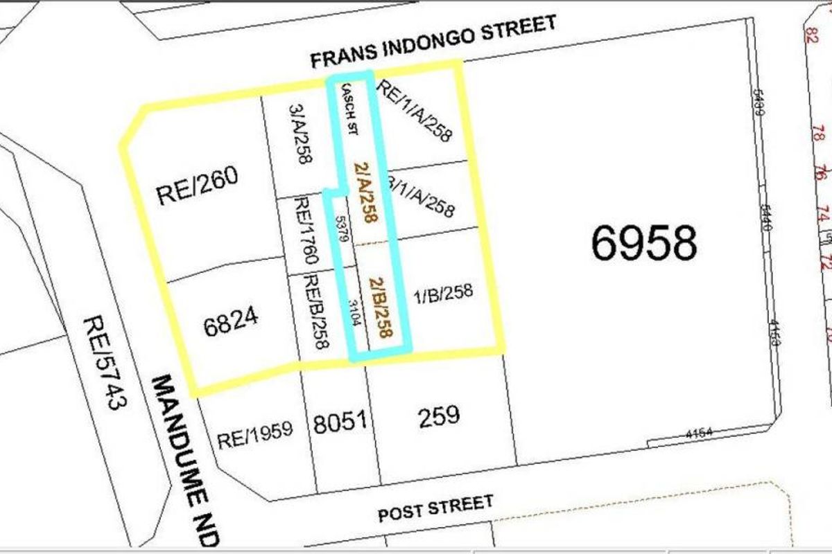 A cadastral map or site plan showing the property boundaries and surrounding street layout.