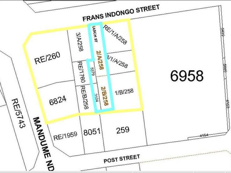 A cadastral map or site plan showing the property boundaries and surrounding street layout.
