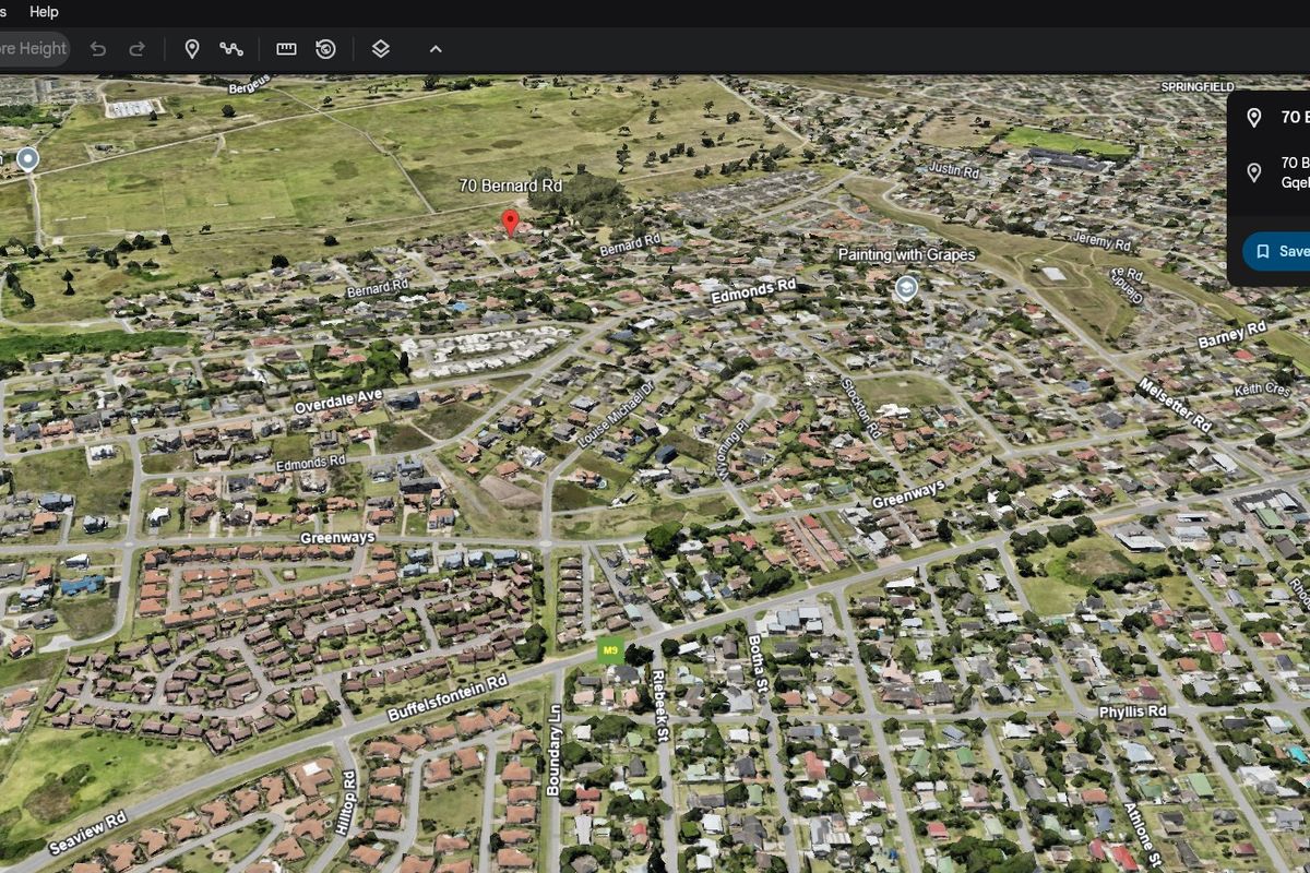 An aerial satellite view of the residential neighborhood in Lovemore Heights, showing the location of the property on Bernard Road.