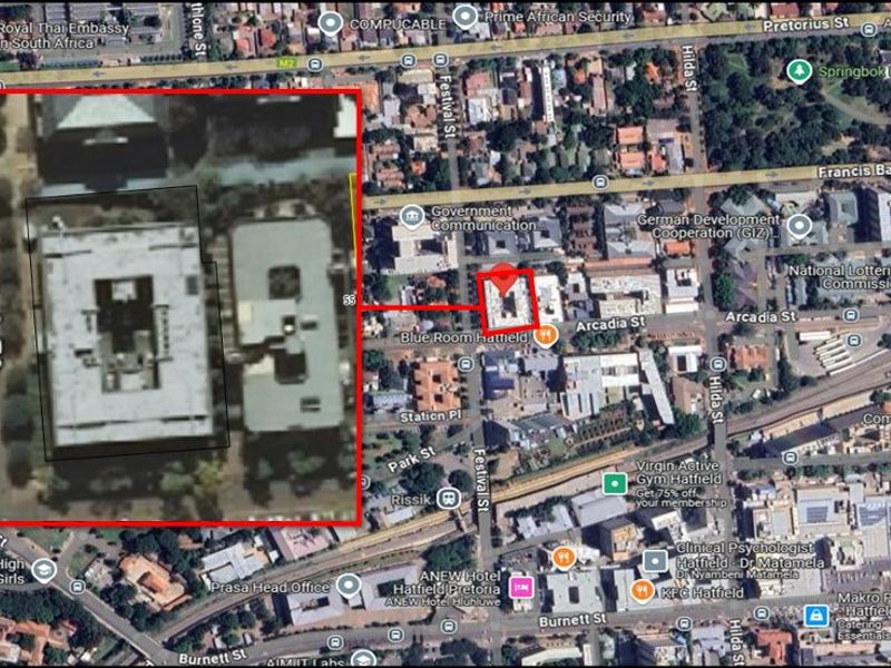 An aerial map view showing the property location and surrounding urban infrastructure in the Hatfield area.