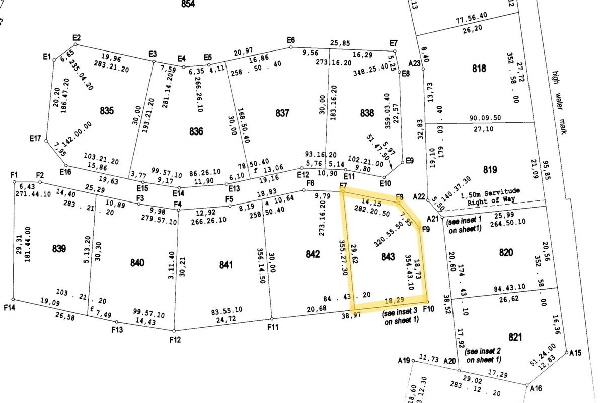 A detailed cadastral survey map showing property boundaries, lot numbers, and dimensions for a residential land development.