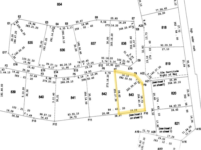 A detailed cadastral survey map showing property boundaries, lot numbers, and dimensions for a residential land development.