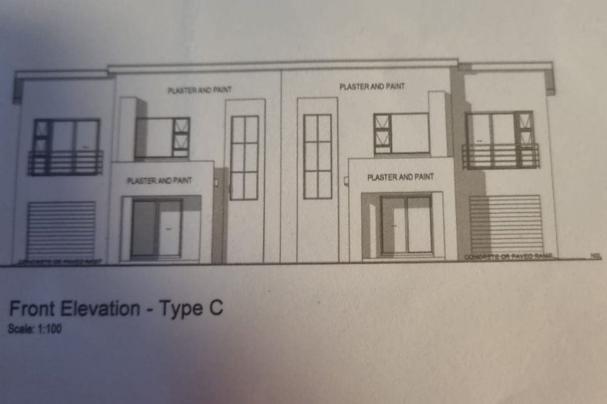 Architectural front elevation drawing for Type C townhouse units, detailing the facade design, window placement, and entry points.