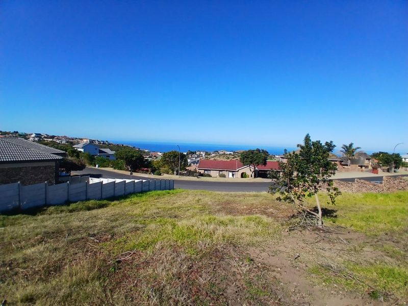 A scenic view overlooking a residential neighborhood with a clear coastal horizon in the distance.