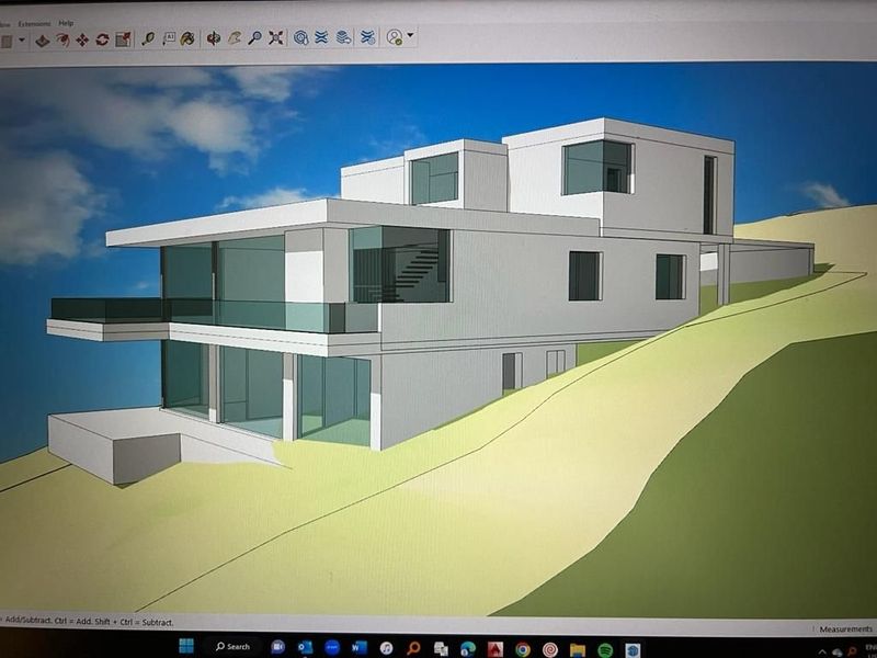 A digital 3D architectural rendering of a modern multi-level residential property design.