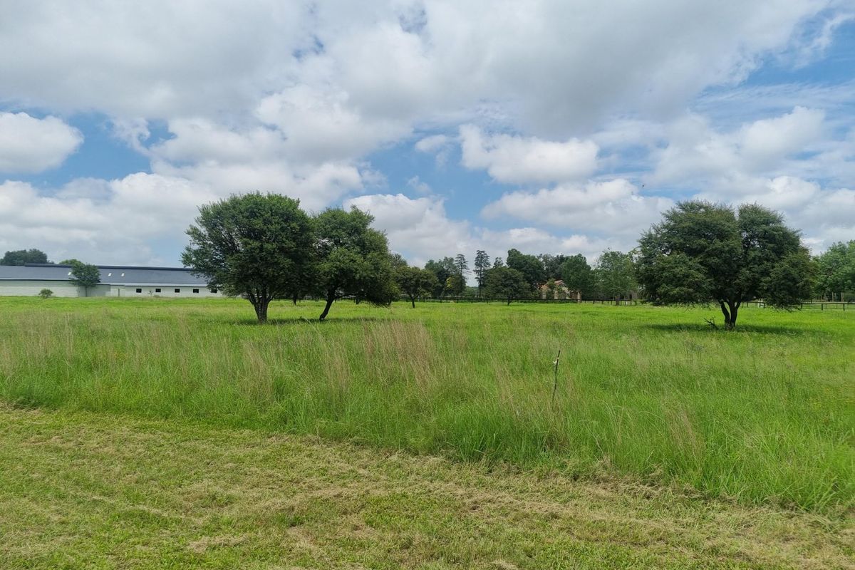 A wide, open residential plot featuring established trees and expansive green space, suitable for future development.