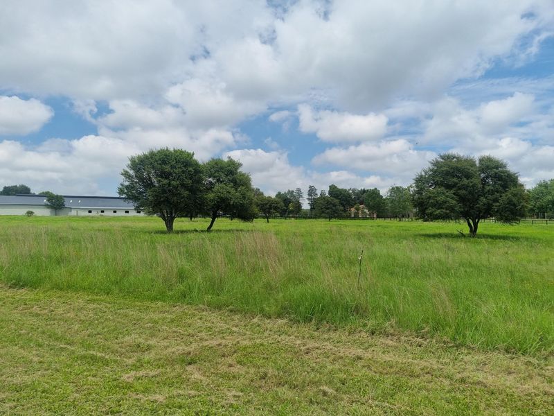 A wide, open residential plot featuring established trees and expansive green space, suitable for future development.