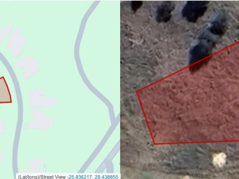 An aerial view and map overlay showing the boundaries of the vacant residential plot.