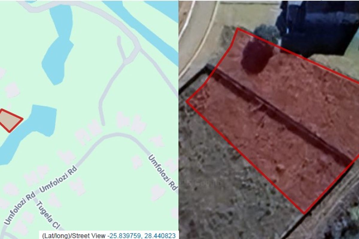 An aerial view showing the boundaries of a vacant residential land plot.