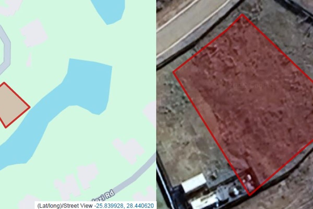 An aerial view showing the layout and boundaries of the vacant residential land plot.