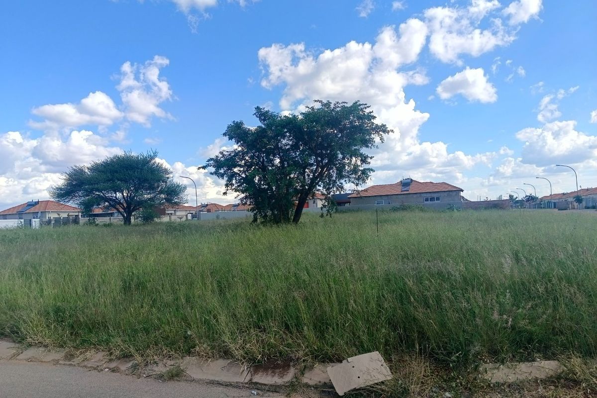 A vacant residential plot of land featuring established trees and grass, situated in a developed neighbourhood with street access.