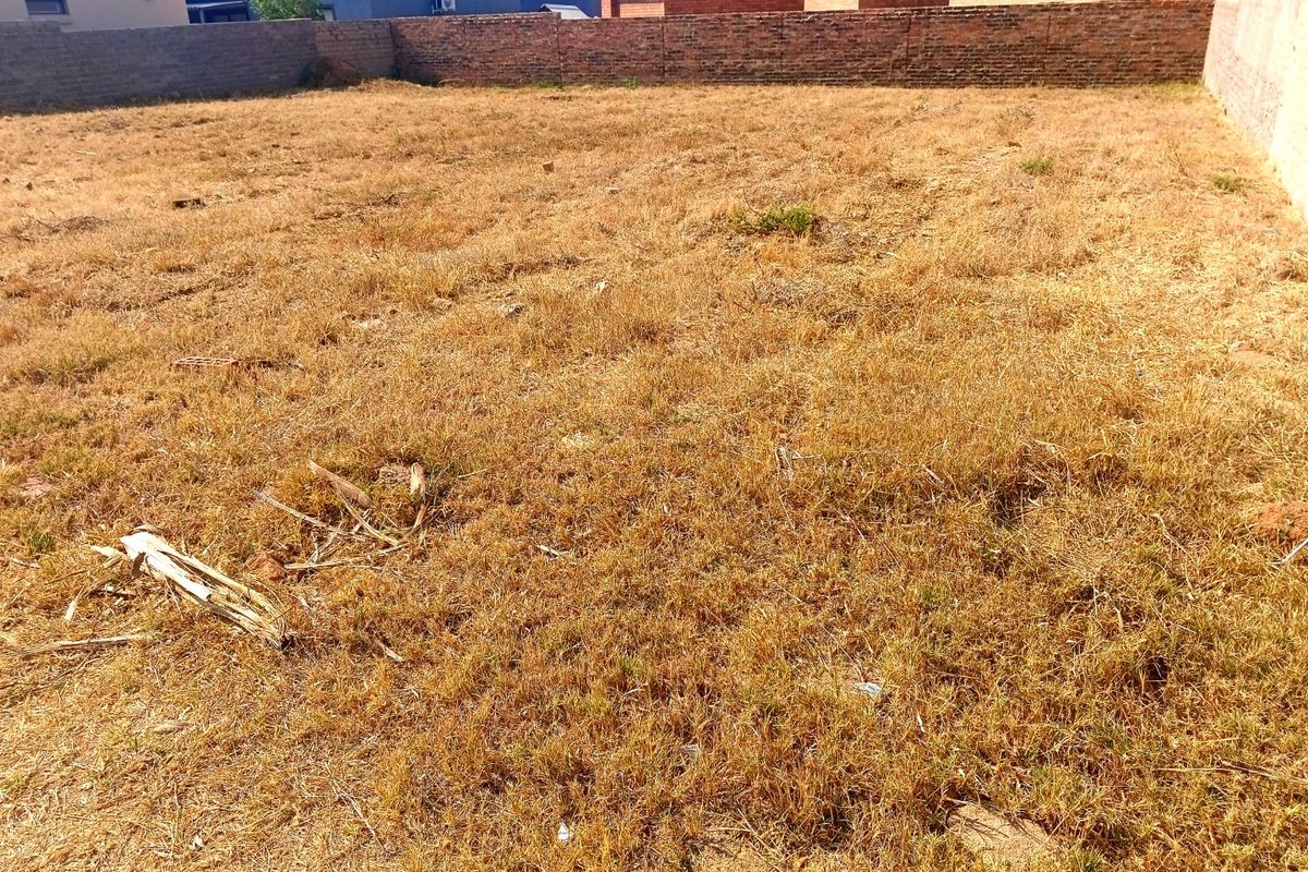 A vacant residential plot featuring dry grass and enclosed by brick boundary walls, offering a clear space for future development.