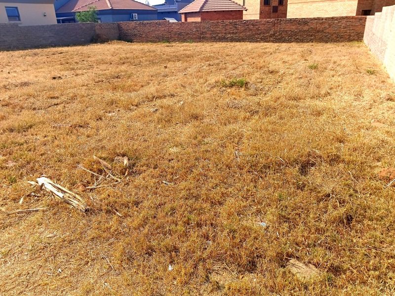 A vacant residential plot featuring dry grass and enclosed by brick boundary walls, offering a clear space for future development.