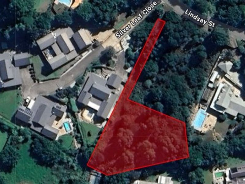 An aerial view highlighting the boundaries of a vacant residential plot surrounded by established trees and neighboring properties.