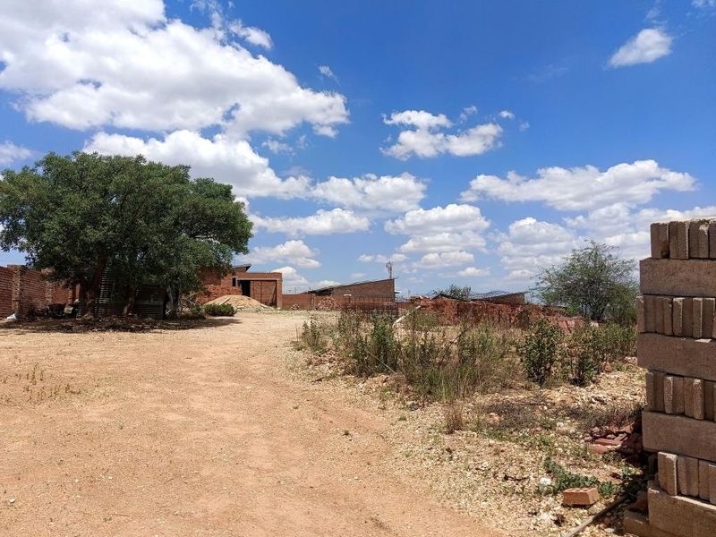 A vacant residential plot featuring an unpaved driveway, mature trees, and partial brick boundary walls, suitable for future development.