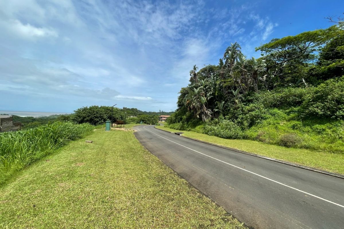 A view of the paved residential street and surrounding landscaped greenery within the estate, showcasing the coastal landscape and natural vegetation.