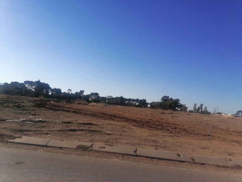 A vacant residential plot of land featuring a concrete curb and direct access to an asphalt road, ready for development.