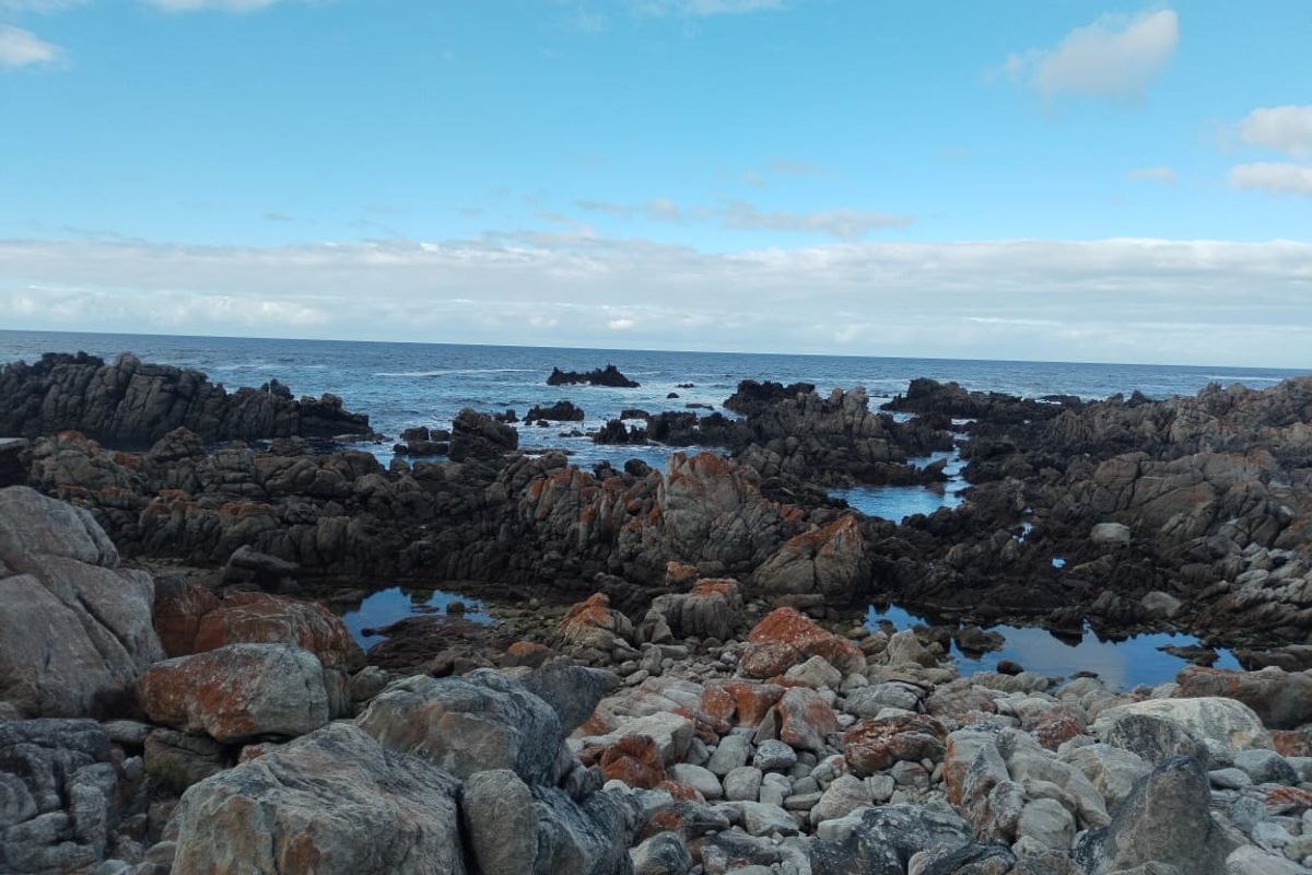 A scenic view of the rocky coastline and ocean, showcasing the natural landscape of the vacant residential property.