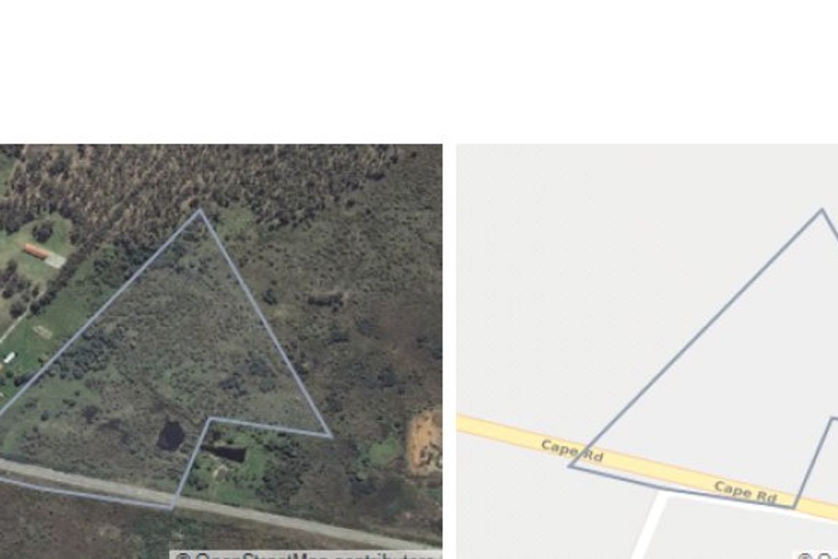An aerial view and map overlay showing the boundaries and road access of the vacant residential land plot.