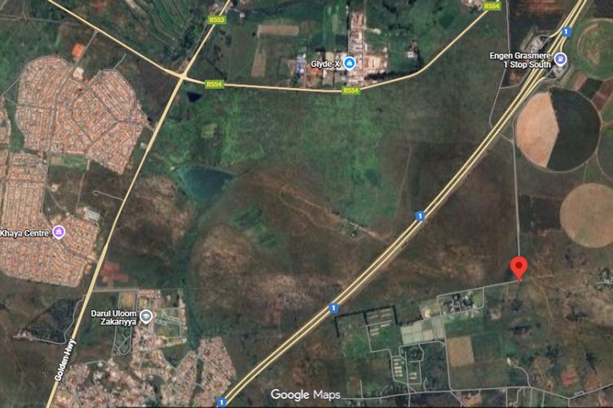 An aerial satellite view showing the location of the vacant land parcel in relation to surrounding infrastructure and regional road networks.