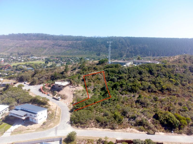 Aerial view of a sloped, undeveloped residential plot featuring native vegetation and surrounding hillside landscape.