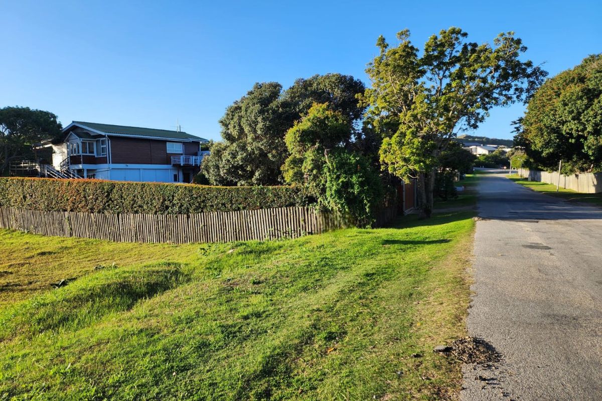 A street-level view of the residential property, showing the road frontage, established hedging, and a wooden picket fence bordering the land.
