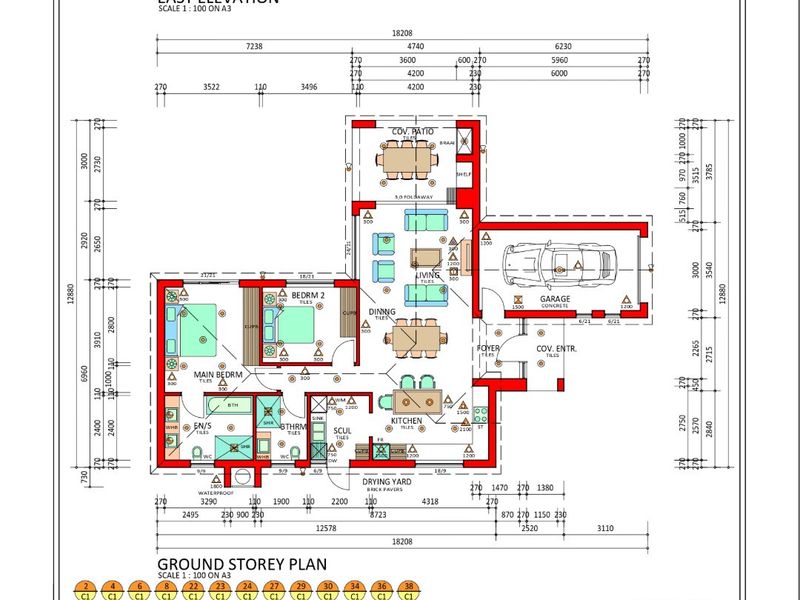 Architectural ground storey floor plan for Seven Oaks unit type C1, detailing layout, dimensions, and fixed fixtures.