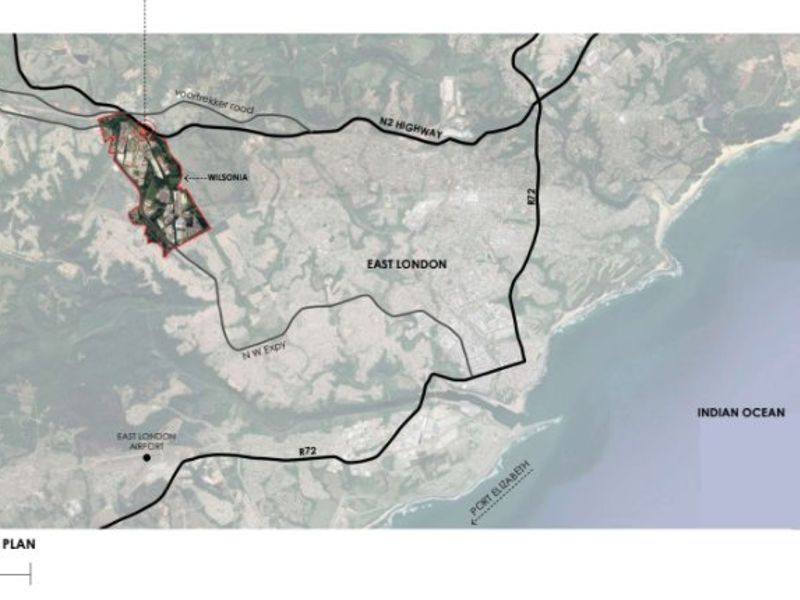 A locality plan map showing the geographical position of the property in relation to East London, major highways, and the coastline.