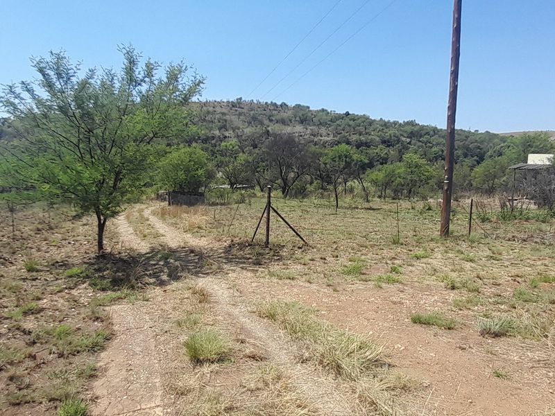 A view of the farm property entrance featuring a dirt driveway, wire fencing, and surrounding natural landscape with a utility pole.