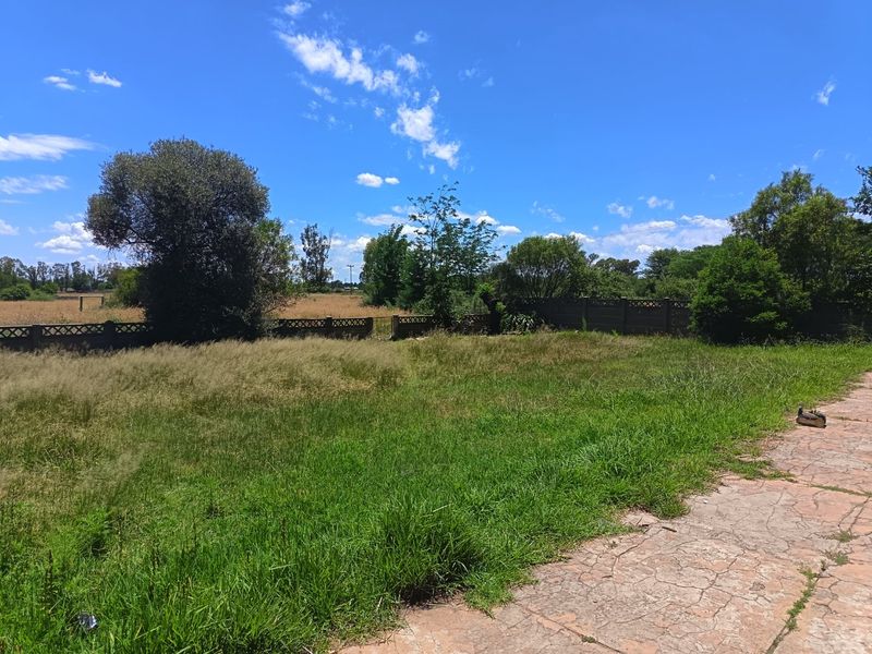A spacious, overgrown garden area featuring a precast concrete boundary wall and a weathered paved walkway, offering potential for landscaping.
