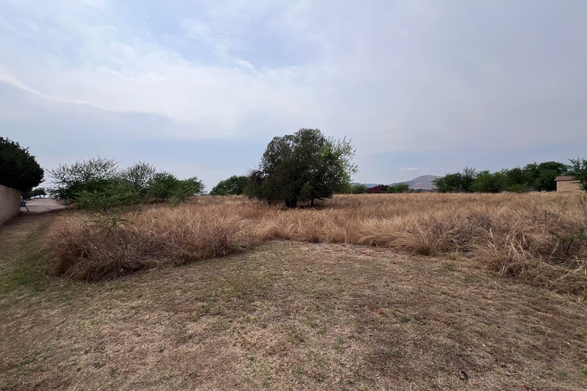 A wide-angle view of a vacant residential plot featuring natural grassland and mature trees, offering a blank canvas for future development.