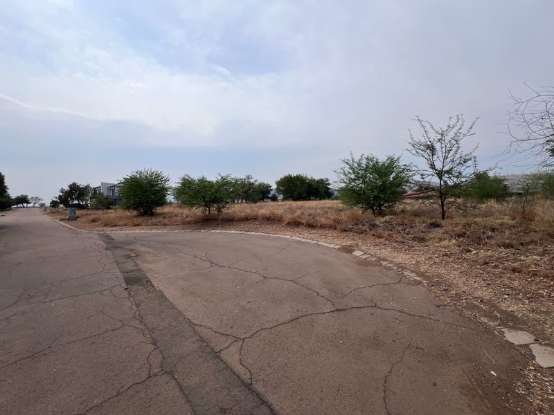 A view of a vacant residential plot from the adjacent paved street, showing natural vegetation and existing road infrastructure.