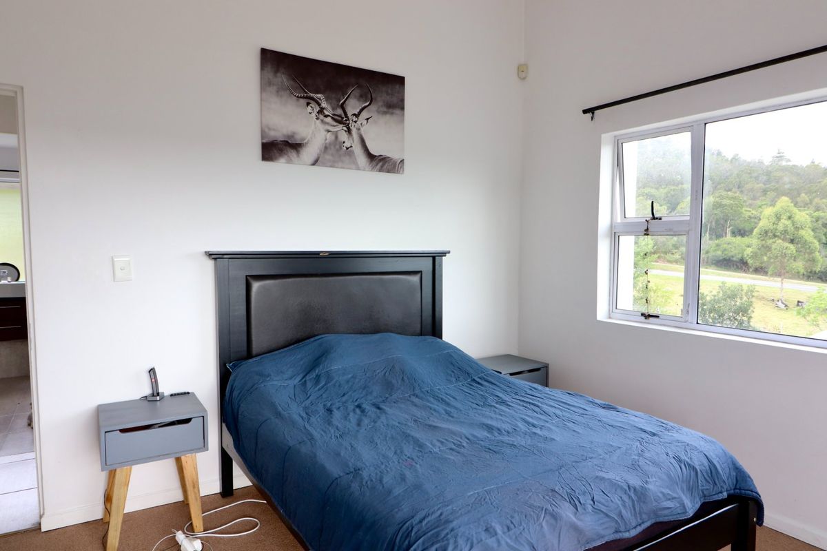 A functional bedroom featuring carpeted flooring, a large window with natural light, and neutral wall finishes.
