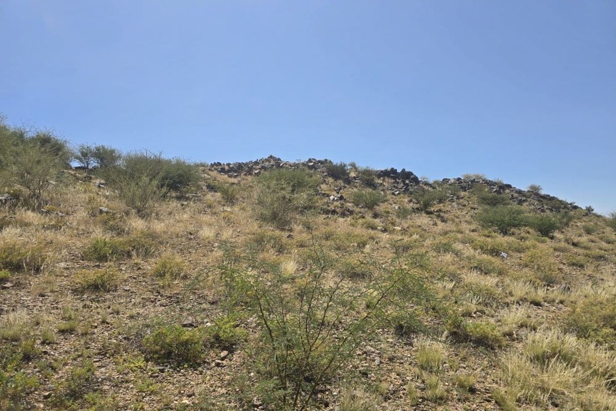 A view of the natural, undeveloped rocky hillside and native vegetation on the residential land plot.