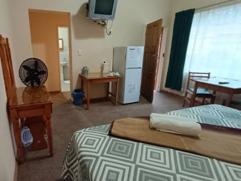 A dated bedroom suite featuring carpeted flooring, an attached bathroom, and basic window treatments, suitable for modernization and interior refurbishment.