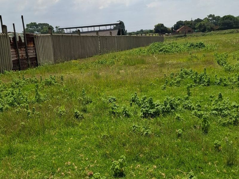 A view of a vacant residential plot featuring overgrown grass and existing corrugated boundary fencing.