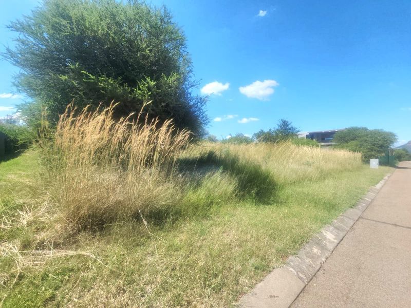 A street-level view of a vacant residential plot featuring natural grassland, mature trees, and adjacent paved road access.